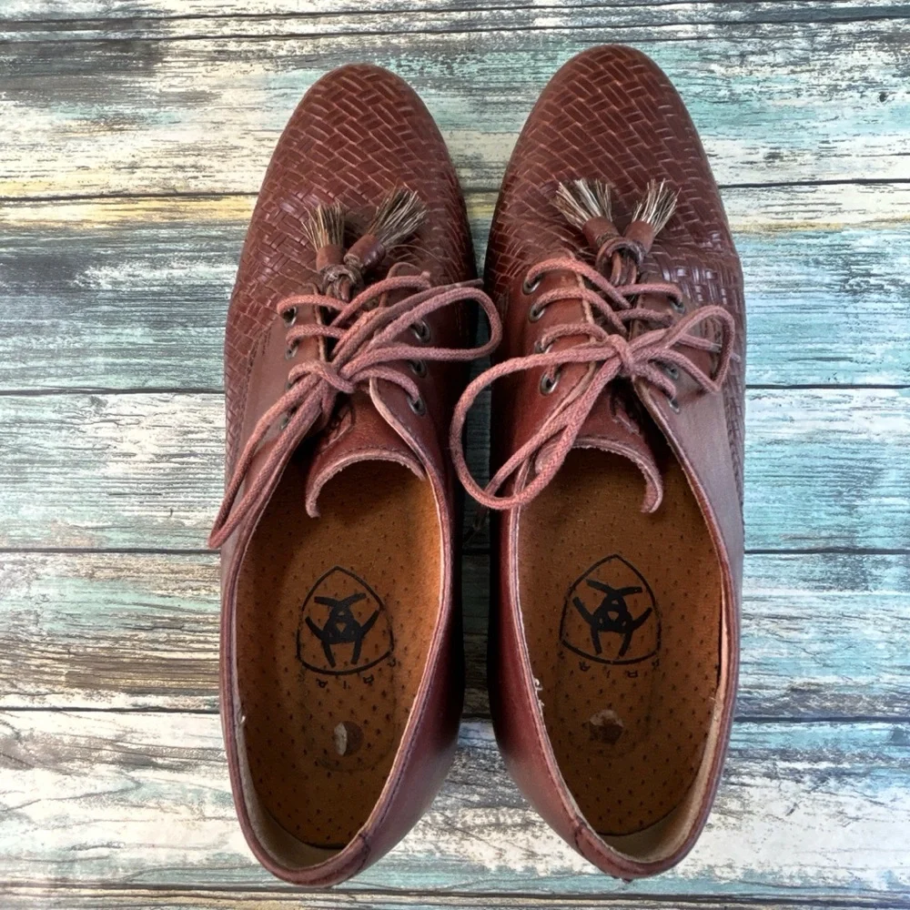Ariat Jamie Tassel Oxford Shoes Womens 7B Brown Leather Woven Western Equestrian